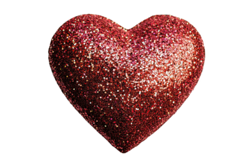 Glittery red heart shaped decoration on a transparent background.