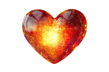 Glowing heart symbol, vibrant orange and red colors, isolated against a transparent background.
