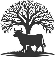 Silhouette of a black cow animal vector