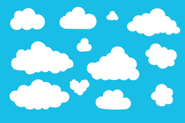 White vector clouds on a blue background