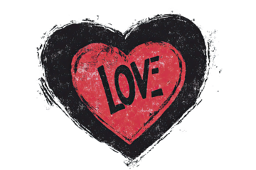 Heart with the word love, vintage distressed style on a white background.