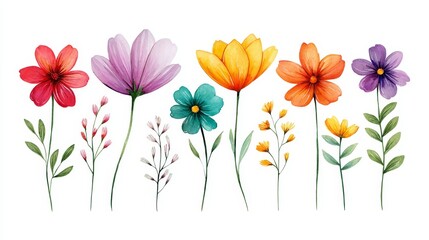 Obraz premium Vibrant Watercolor Floral Collection - A delightful collection of watercolor flowers in various colors and styles, perfect for design projects