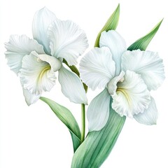 Against a white background, a realistic watercolor painting of a vanilla flower is shown, complemented by a hand-drawn illustration of a tropical orchid