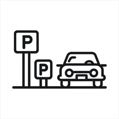 Parking area with multiple parking signs and car icon in White Background
