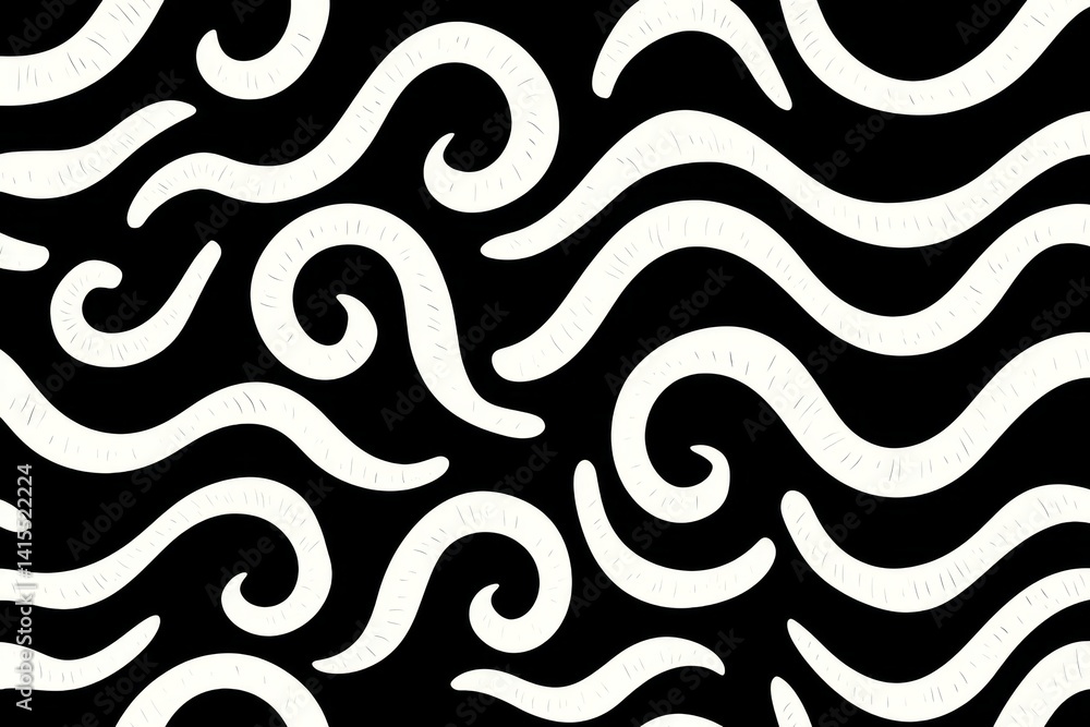 Poster white swirls on black background - abstract pattern of white swirling lines on a black background. p