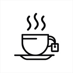 Hot tea cup with steam and tea bag icon in White Background