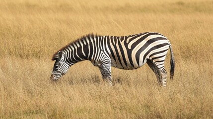 Zebra grazing in a golden savanna. (1)