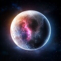 Obraz premium Mystical neon moon phase cycle shifting in cosmic space night sky digital art celestial view