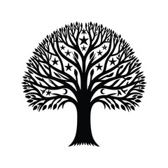 Naklejka premium Celestial tree icon silhouette vector with white background