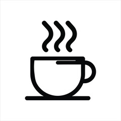 Outline Icon of Hot Coffee or Tea Cup with Steam on White Background
