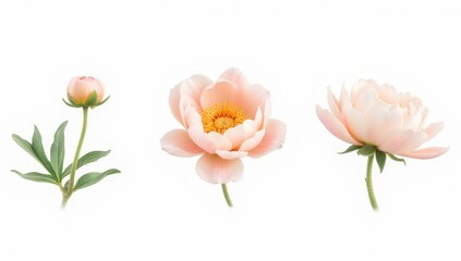 Obraz premium Peach Peony Blossom Stages: Bud, Bloom, and Full Flower