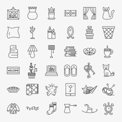 Sweet Home Line Icons Set. Vector Thin Outline House Indoor Decor and Interior Linear Symbols.