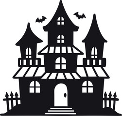 Halloween Haunted House Black Silhouette. Vector 