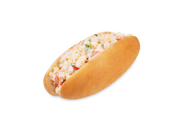 Imitatiom crab meat mayonnaise salad sandwich on a white isolated background