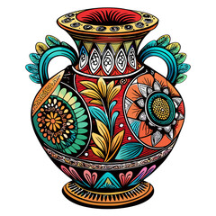 Colorful Ornate Floral Vase with Intricate Patterns in Vibrant  Illustration