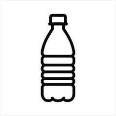 Outline Icon of Plastic Water Bottle on White Background
