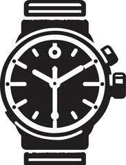 A black and white image of a watch with the hands on the face
