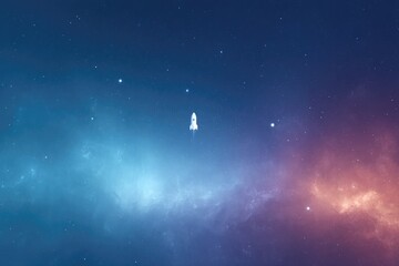 Fototapeta premium rocket silhouette soars against vibrant neon galaxy