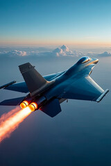 A military fighter jet is flying through the sky.created with the help of artificial intelligence.