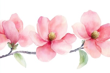 Naklejka premium Watercolor clipart of pink magnolia flowers is a hand-painted botanical illustration suitable for wedding invitations and design projects