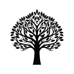 Tree with birds icon silhouette vector with white background