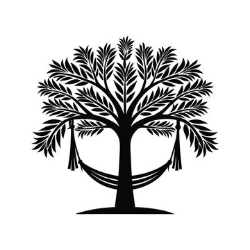 recommend clip art: Tree with hammock icon silhouette vector with white background