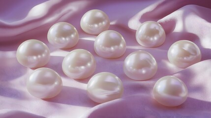 Elegantly Arranged Pearls on Luxurious Silk Background