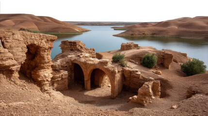 Ancient Ruins by the Water: Witness the silent testament of time as ancient ruins stand proudly by the tranquil water. It narrates the story of a once-thriving civilization, sculpted by sun and wind.