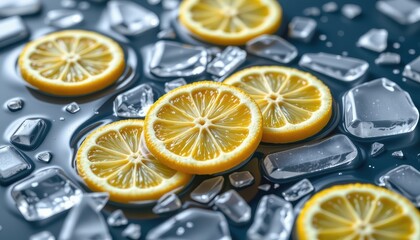 Fresh lemon slices on ice