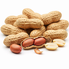Peanuts isolated on white background close-up. Healthy food.