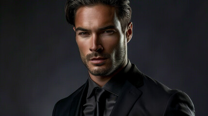 Fototapeta premium Handsome Man in Dark Suit with Strong Shadow Contrast