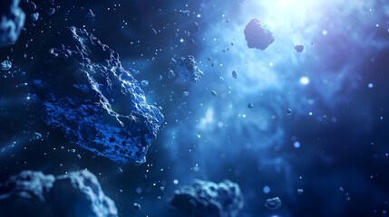 Futuristic Blue Digital Cosmos Visuals with Asteroid Fields and Technological Aesthetics