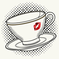 Pop Art Tea Cup with Red Lips Print
