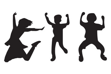 Silhouette of a group of children playing  white background