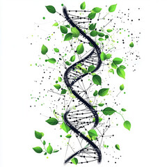 Dna strand with leaves illustration on white background