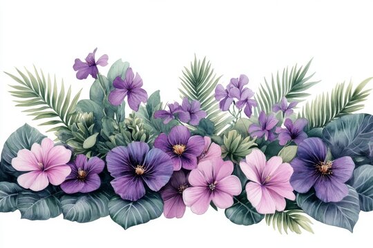 recommend clip art: Succulents and exotic leaf isolated on a background are the focus of a tropical green plant illustration with hand painted nature foliage clipart