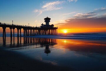 Golden Hour at Huntington Beach Pier: Captivating Sunset Views Over the California Ocean