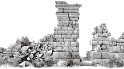 Ancient Architectural Ruins: A weathered stone edifice whispers tales of time, presenting an evocative window into a historical epoch. The scene is etched with detail and speaks to history.