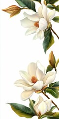 Fototapeta premium Vibrant Magnolia Frame: Lush Floral Decoration in a Festive White Background