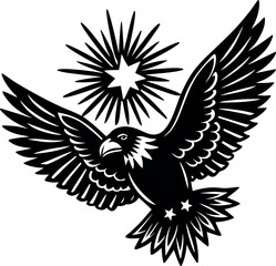 Flying Bald Eagle with Fireworks Vector – 4th of July USA Illustration

