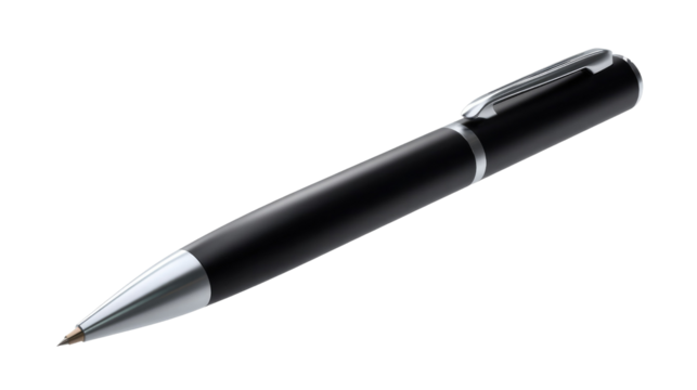 Sleek Pen in Focus: A sophisticated and elegant black pen, artfully presented, poised to bring forth words.
