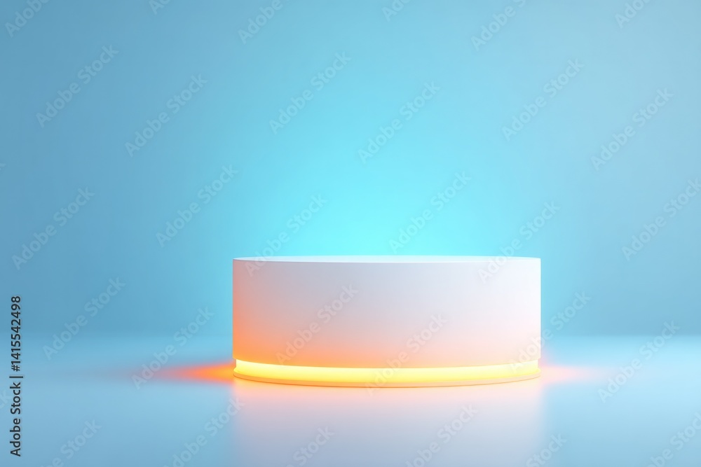 Poster minimalistic empty podium with vibrant neon background ideal for showcasing beverages with ample cop
