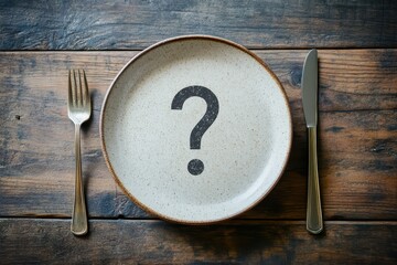 Exploring Culinary Choices: A Table Set with Cutlery and Question Mark Symbol on a Plate