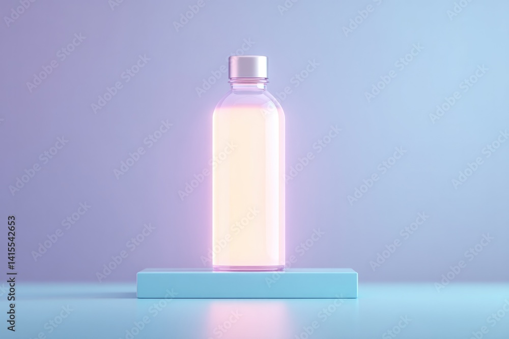 Poster minimalistic empty podium with vibrant neon background ideal for showcasing beverages with ample cop