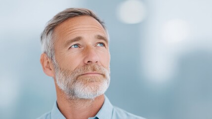thoughtful person in professional attire stands against blurred office background signifying concept of financial regulation