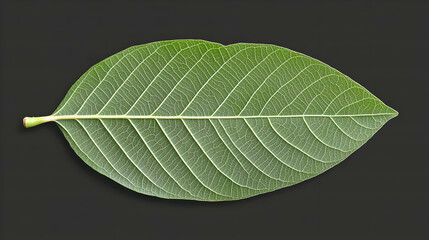 Obraz premium Close Up View Of Green Leaf On Dark Background