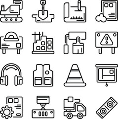 Construction icon set. Includes of building, tools, helmet, crane, blueprint, and More. Outline icons vector collection	