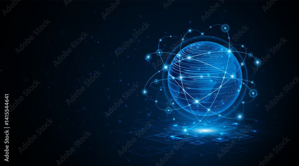 Leinwandbilder Global connection network background. World map. High-speed internet technology concept or fast wireless data transmission. modern internet network connection technology background	