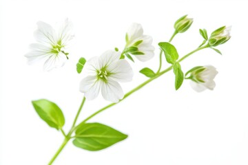Fototapeta premium Silene Latifolia Closeup: Biennial Wildflower Bud on Tree Branch Against White Background