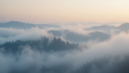 Obraz premium Misty mountain sunrise scenic landscape nature photography serene environment aerial view calm atmosphere